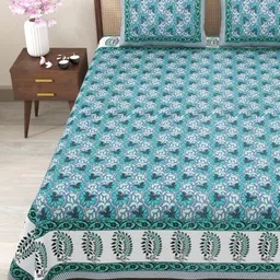 Myntra Elegant Homes Blue & White Printed 180 TC Cotton King Bedsheet Set 2.75 m x 2.25 m-picture-3