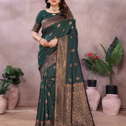 Shriyangan Ethnic Motifs Woven Design Zari Pure Silk Kanjeevaram Saree-picture-13