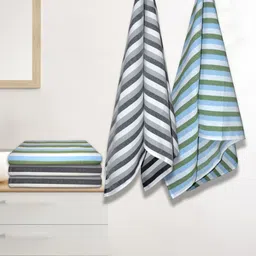 Athom Living Blue & Grey 5 Pieces Striped Cotton 210 GSM Bath Towel-30