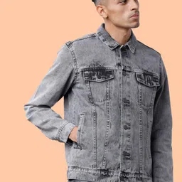 KLIZEN Men Printed Washed Denim Jacket-25