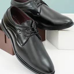 TRM Men Black Lace-Ups Pointed Toe Synthetic Leather Solid Regular Formal Shoes-picture-36