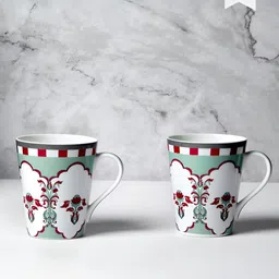 India Circus Zing Off White & Green 2 Pieces Floral Printed Ceramic Mugs 340ml image 3