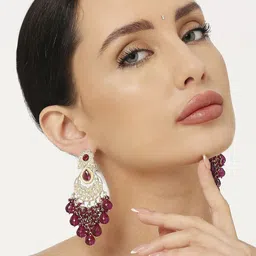 fabula Kundan Stone Studded & Beaded Teardrop Shaped Drop Earrings-52