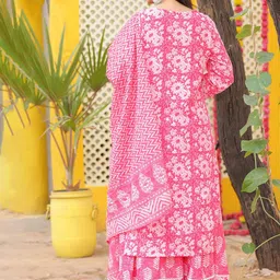 GEKHA Women Printed Regular Thread Work Kurta with Skirt & With Dupatta image 2