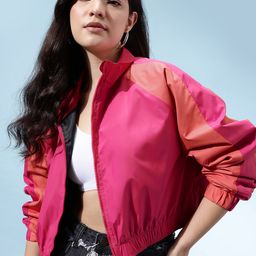glitchez Mock Collar Windcheater Crop Bomber Jacket-picture-2