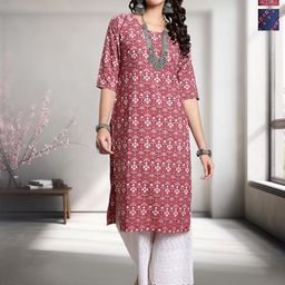 HERE&NOW Selection Of 2 Floral Printed Round Neck Straight Kurtas-picture-31