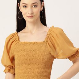 Moda Rapido Puff Sleeve Smocked Georgette Crop Top-image-70