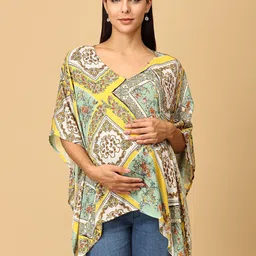 The Mom Store Print Kimono Sleeve Cotton Kaftan Top-image-6