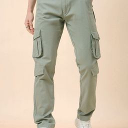 STUDIO NEXX Men Relaxed Straight Leg Loose Fit Cargos Trousers-image-63