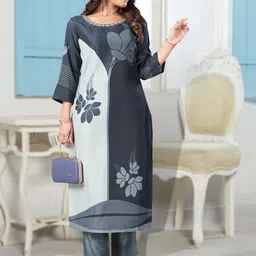 MOJILAA Floral Printed Round Neck Sequinned Straight Kurta With Trousers-picture-57