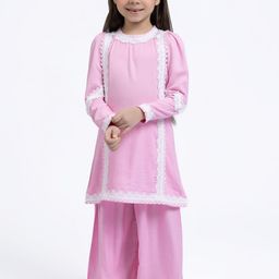 Sangria Girls Pink Pure Cotton Kurta with Sharara-picture-5