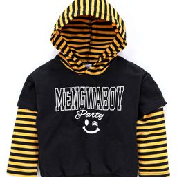 Meng Wa Full Sleeves Striped Hooded Sweatshirt - Black Yellow-image-6