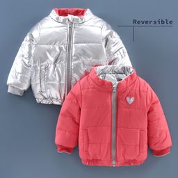 Babyoye Full Sleeves Reversible Jacket - Peach Silver-image-45