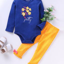 Babyoye Anti Bacterial Full Sleeves Onesie with Leggings Floral Print - Navy Blue-image-6