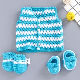 USHA ENTERPRISES Sleeveless Dual Shaded Sweater With Mittens & Booties - Blue-image-87