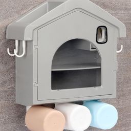 Multipurpose Bathroom Storage Cabinet With 3 Toothbrush Holder Cups- Dark Grey-25