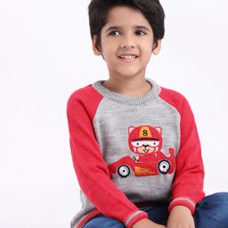 Babyhug Full Sleeves Pullover Sweater - Red Grey-picture-14