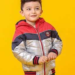 Babyhug Full Sleeves Colorblock Hooded Padded Winter Jacket - Red-image-39
