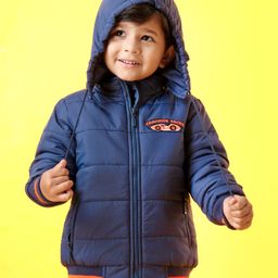 Babyhug Full Sleeves Hooded Padded Jacket - Navy Blue-image-74