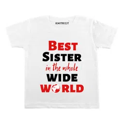 KNITROOT Half Sleeves Best Sister In The Whole World Print Tee - White-picture-31