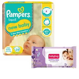 Pampers Active Baby Diapers, New Born, Extra Small, (NB, XS) size, 24 Count, Taped style diaper & Babyhug Soothing Lavender & Chamomile Wipes - 72 Pieces-picture-9