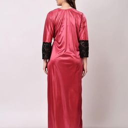 NIGHT KEYS Purple Satin Maxi Solid Nightdress-image-78