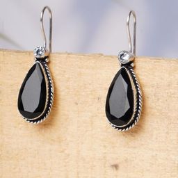 Bamboo Tree Jewels Artificial Stones Studded Oxidised Teardrop Shaped Drop Earrings-image-25