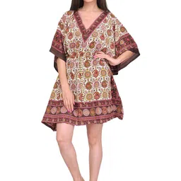 Exotic India Women Ethnic Motifs Print Flared Sleeve Kaftan Midi Dress-image-81