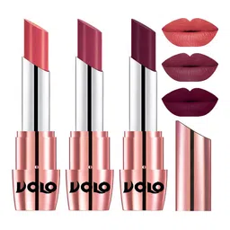 VOLO Set Of 3 Creme Matte Lipstick-3.5 g Each-637-Dark Peach 638-Wine 647-Rose Pink-16