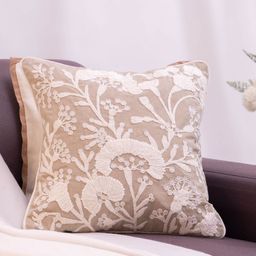 haus & kinder Serene Foliage Beige & White Embroidered Cotton Square Cushion Cover-image-93