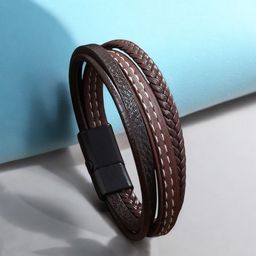 Designs & You Men Leather Silver-Plated Wraparound Bracelet-image-87