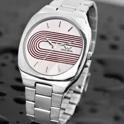 LOUIS DEVIN Men Silver Toned & Brown Stainless Steel Chain Wrist Watch LD-G073-CBRW-CH.-image-7