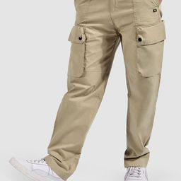Beyoung Men Beige Original Tapered Fit Elasticated Drawcord Cargo Pants-image-46
