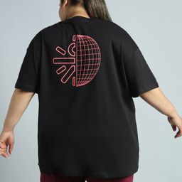 CULT Women Black Graphic Cotton Plus Size Oversized Fit T-shirt-image-70