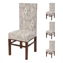 Yellow Weaves 4-Pcs Beige Printed Stretchable Chair Covers-image-77