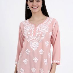 The Chikan Label Ethnic Motifs Embroidered Chikankari Handloom Chikankari Kurti-image-92