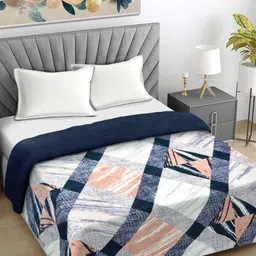 FABINALIV Blue & White Geometric Woollen Mild Winter 400 GSM Double Bed Comforter-16