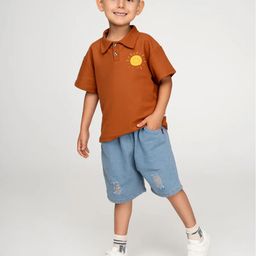 Bold N Elegant Boys Printed Polo Collar Pure Cotton T-shirt With Shorts-image-62