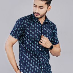 MANRANGI Men Slim Fit Spread Collar Floral Printed Cotton Casual Shirt-image-7