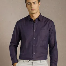 Louis Philippe Men Textured Spread Collar Pure Cotton Formal Shirt-picture-7