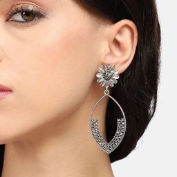 DressBerry Silver-Plated Crystals Studded Floral Shaped Drop Earrings-image-74