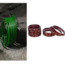 SOMIL Set Of 20 Green Artificial Stones and Beads Glass Bangles-image-23