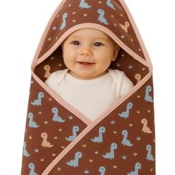 Adhigams Kids Brown & Dinosaur Printed Hooded Blanket-image-72