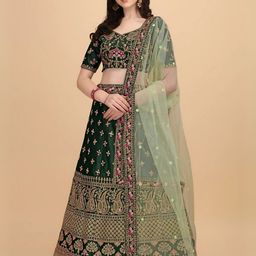 ODETTE Embroidered Thread Work Satin Silk Semi-Stitched Lehenga Choli-32