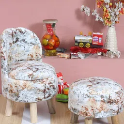 Shadowkart 2-Pcs Yellow & Orange-Colored Printed Wooden Anti-Flip Round Ottoman Pouffe-10