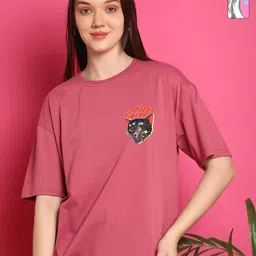 Tromko Women Pack of 2 Graphic Printed Round Neck Cotton Oversized T-shirts-picture-2