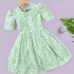 YK Floral Print Puff Sleeve Fit & Flare Dress-picture-28