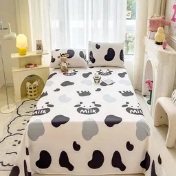 JC HOME White & Black Cartoon Characters 140 TC King Bedsheet with 2 Pillow Covers-image-33