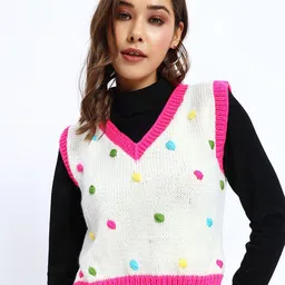 Sugercandy Women Woollen Sweater Vest with Embroidered Detail-image-33