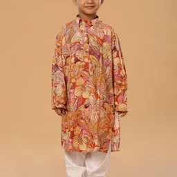 The Mini Trunk Boys Floral Printed Mandarin Collar Straight Kurta With Trousers-picture-10